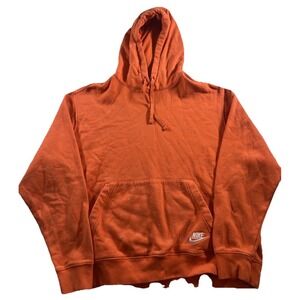Nike‎ Mens Medium Club Fleece AOP Hoodie Orange All-over Swoosh Logo Print Top